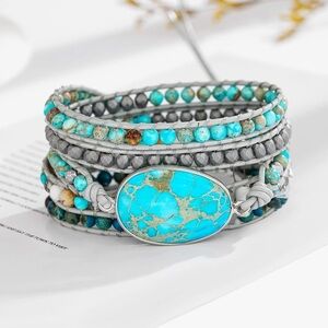 PLUMISS Boho turquoise stone beaded bracelet with adjustable knot unisex jewelry